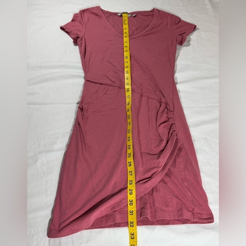 Athleta Santorini Ruched‎ Dress XS Pink Short Sleeve Faux Wrap Tulip Hem Casual - Picture 7 of 7
